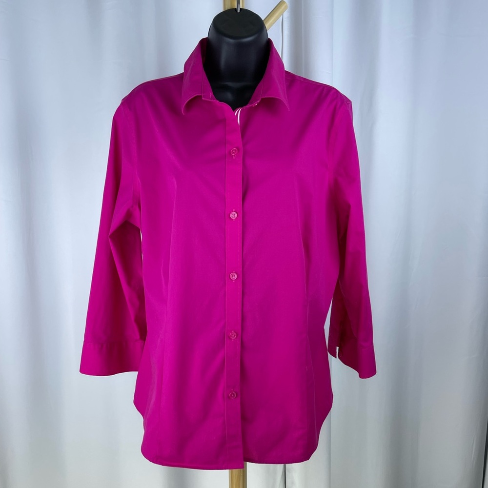 Jones New York Signature Stretch Non-iron Bright Pink Button Down Long Sleeve Tp